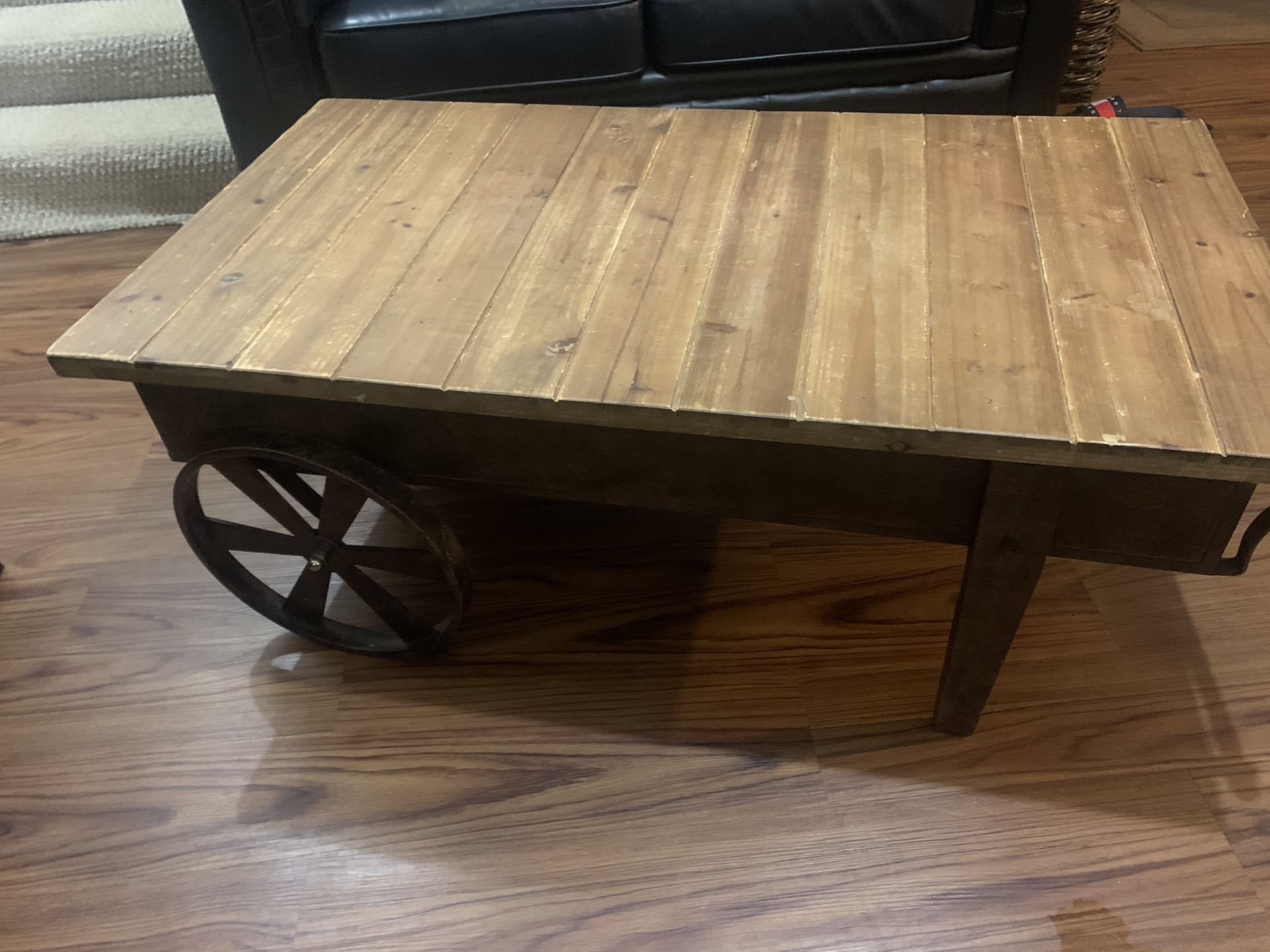 Wheel barrow style coffee table