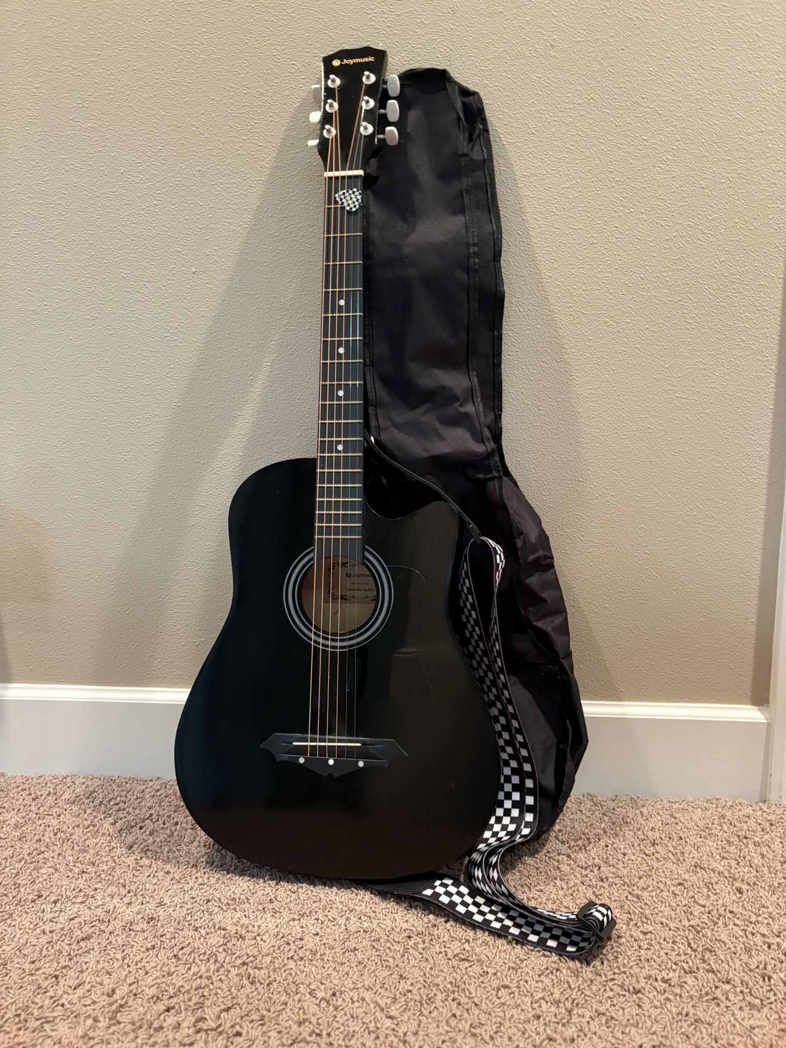 Beginner Acoustic 6 String Guitar Joy Music 38 Inch Black