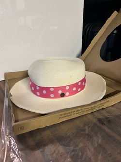 Pineapple&Star Straw Fedora Hat Off White Pink Polka Dot Band Small Summer Sun Hat New