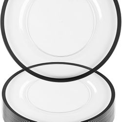 13 Inch Plastic Charger Plates, Clear with Black Rim., 300 pieces.