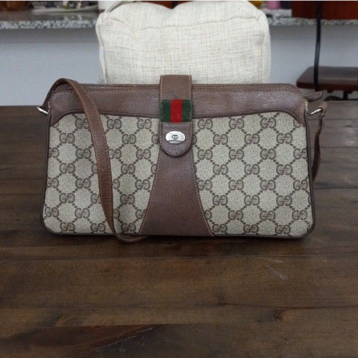 Authentic Vintage Gucci GG Monogram Supreme Sherry Web Ophidia Accordion Shoulder Bag