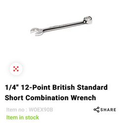 Snap-on 1/4" 12-Point British Standard Short Combination Wrench-64th St & Bell