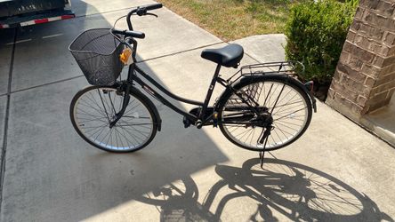 Black Japanese Bike with Basket and Rear Rack
