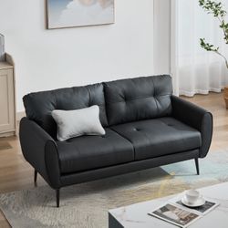 Modern Black Faux Leather Loveseat Couch Sofa 