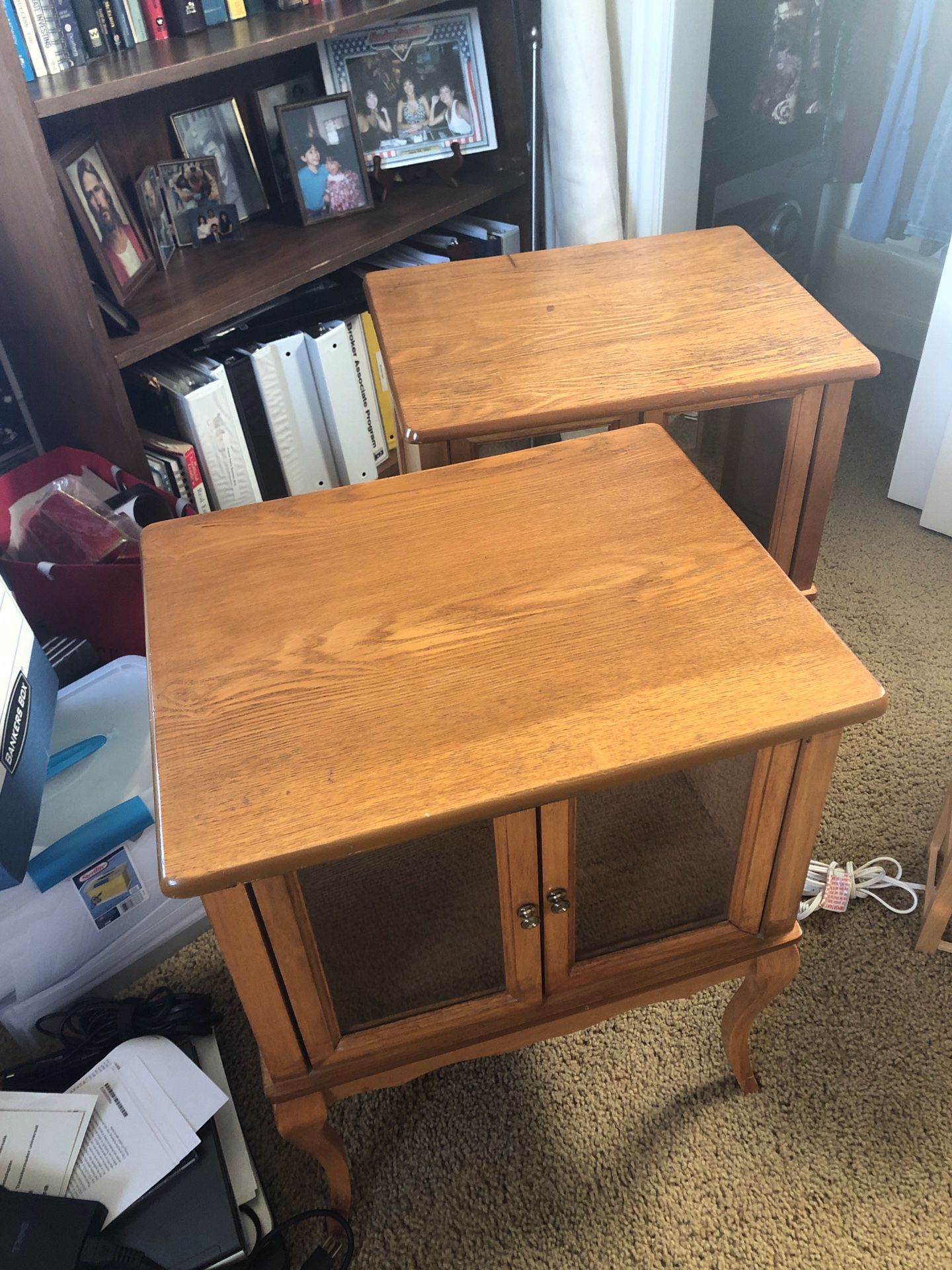 2 antique solid wood end tables