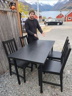 IKEA LAGKAPTEN Table and/or 4 STEFAN Chairs Black-Brown Dining Set Metal Legs Good Condition additional chairs available.