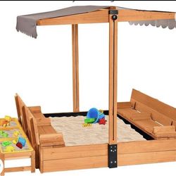 ✌️ Aivituvin Kids Wooden Sandbox for Backyard, Large Sand Box with 2 Bench Seats and Toy Bin Storage- Bottomless Sand Pit Length 46 Width 45 Height 50