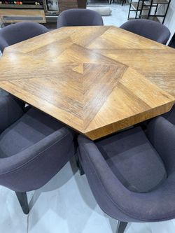 Modern Wooden Dining Table with 6 Chairs