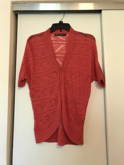Red knit cardigan