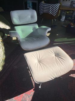 White With Walnut Eams Lounge Chair And Ottoman
