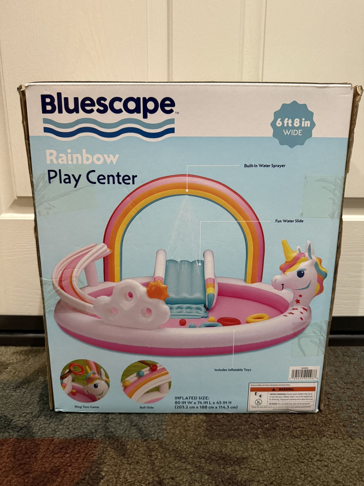 Bluescape Rainbow Unicorn Play Center, Inflatable Pool Game & Toys, Age 2 & Up