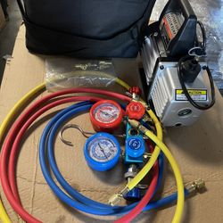 3CFM 1/4 HP Air Condition Vacuum Pump HVAC R134a R12 R22 R410a A/C Refrigeration AC Manifold Gauge Kit Set
