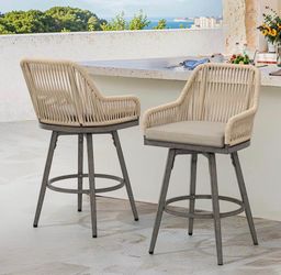2X Brown 26” swivel woven rope barstools