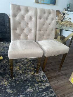 tan suede and gold chairs table chairs . 4 chairs total
