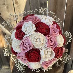 Wood Flower Wedding Or Quinceñera Bouquet 