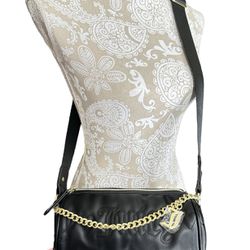 NWT Original JUICY COUTURE Quilted Barrel Crossbody Bag Puff Roll Chain Black