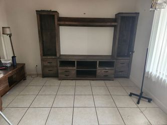 Rustic Brown Wood Entertainment Center Wall Unit