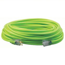 SOUTHWIRE Extension Cord: 100 ft Cord Lg, 12 AWG Wire Size, 12/3, SJTW, NEMA 5-15P, Green, 1 Outlets