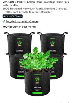 VIVOSUN 5-Pack 10 Gallon Plant Grow Bags Fabric Pots with Handles
300G Thickened Nonwoven Fabric, Excellent Drainage, Healthy Root Growth, BPA-Free, R