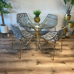 Gray Gold Glass Dining Set For 4