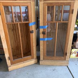Antique Pair of Craftsman / Mission Style Built-in Cabinet Doors with Glass (Early 1900s)
