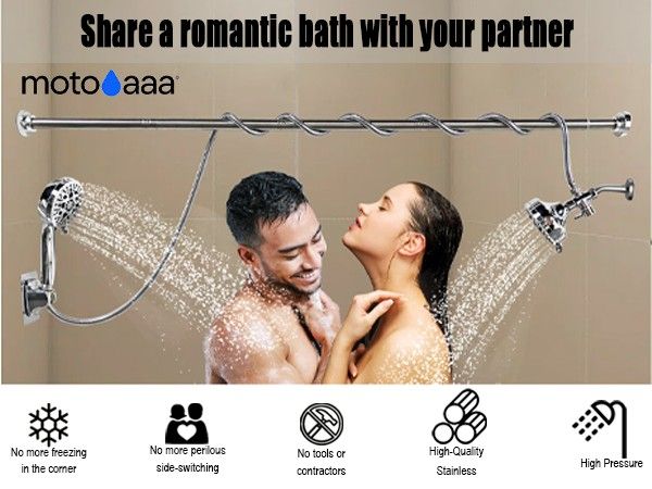 Double Shower Head, Dual Shower Head for Couples, High Pressure and Adjustable Tandem Shower Head System for Two People