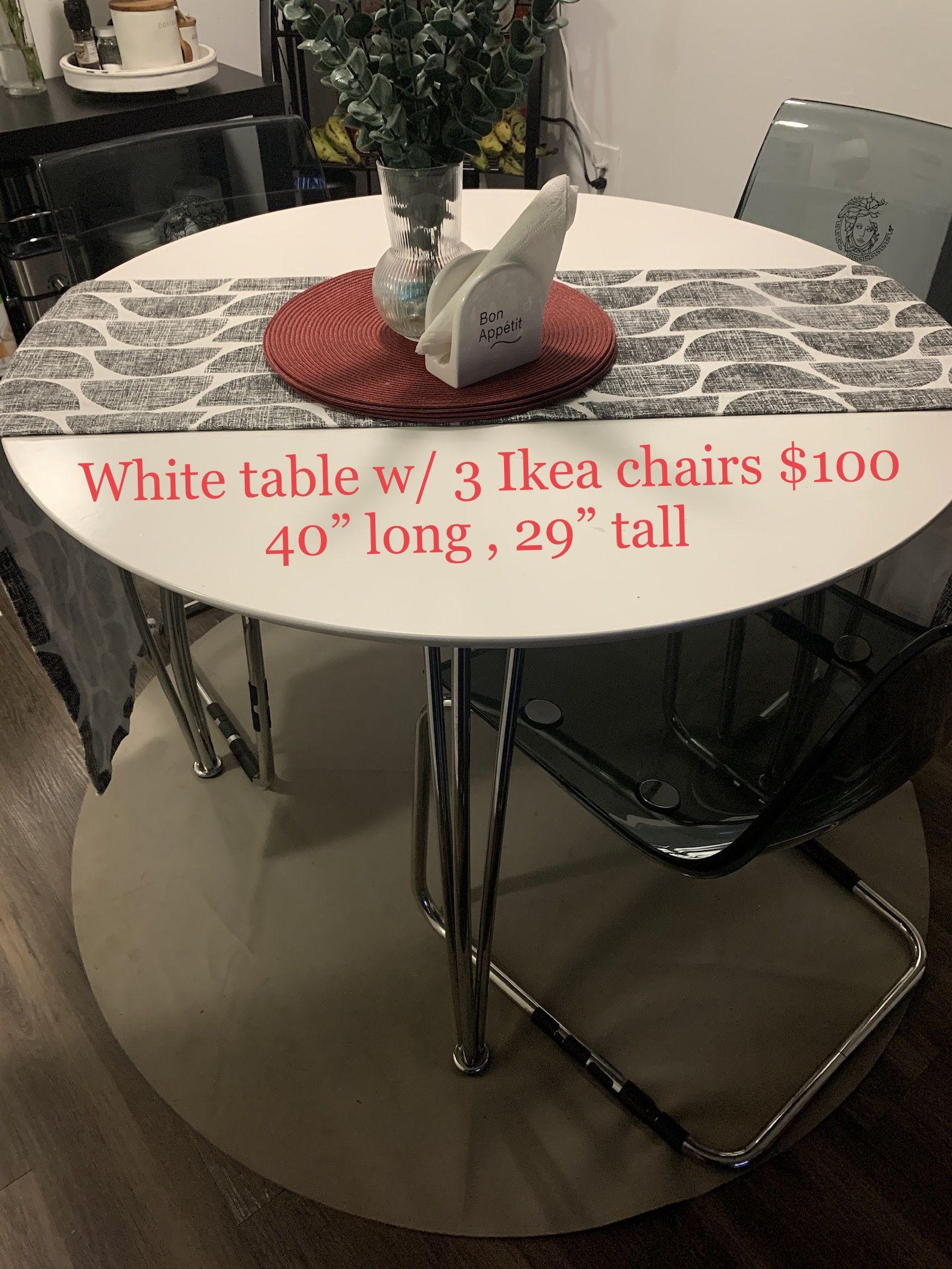Round White Table W/ 3 Chairs