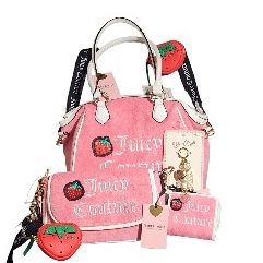 NWT Juicy Couture Pink Terry Satchel, Crossbody, Wallet And Purse Charms Lot