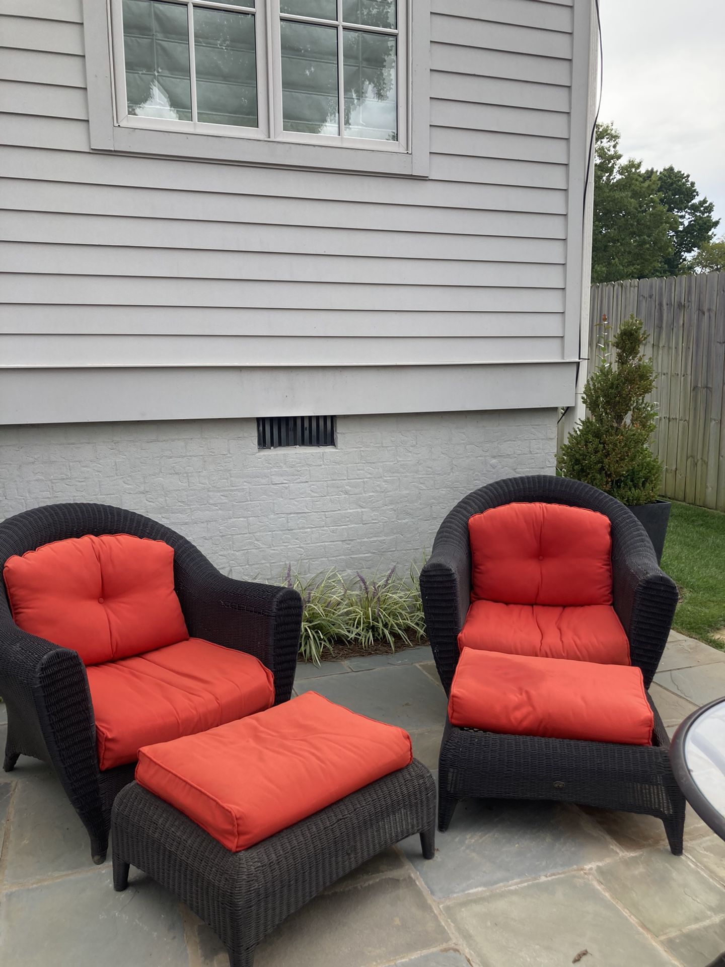 Matching Brown Wicker Outdoor Or Sunroom Chairs With Ottoman
