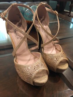 Gold rhinestone heels