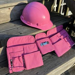 Adorable/Functual Pink Construction Hat & Extreme Multiple Pocket Tool Belt