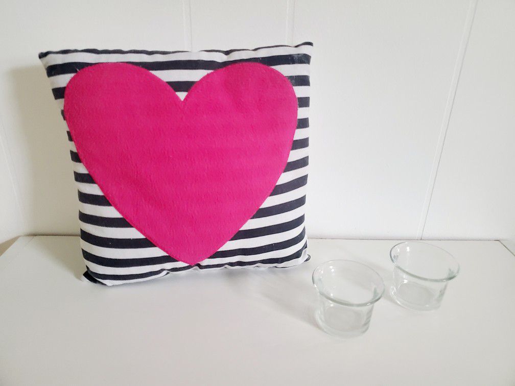 Heart Pillow & Glass Candle Holders