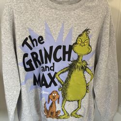 Women’s Dr. Seuss The Grinch  & Max Grey Sweatshirt Size Large - New!