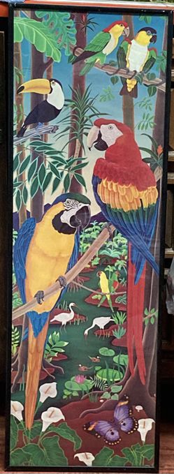 1980s Raul Del Rio Framed Parrot Poster