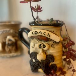 One Of A Kind: Handmade “Coach” Ugly Man Mug w Succulents 🪴 