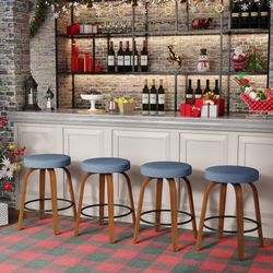 24"H Counter Height Fabric Backless Bar Stools, Blue (Set of 4）
