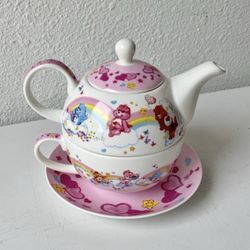 Share Your Feelings Ceramic Tea Set Pink Heart Valentines Carebears Pot Cup & Saucer