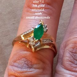 $230! Awesome Super Vintage 14k Gold Emerald And Diamond Ring Size 7.5