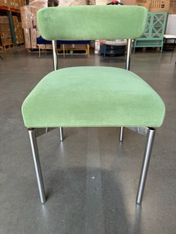 Modern Velvet Dining Chair with Silver Legs Green Upholstered Armless Side Chair Velvet Upholstered