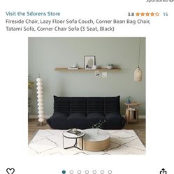 Lazy Floor Sofa Couch, Corner Bean Bag Chair, Tatami Sofa, Corner Chair Sofa (3 Seat, Black)