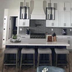 Bar Stools New in Original Packaging’s Set of 4 Accentuated With Brushed Pewter Nail Head Trim.