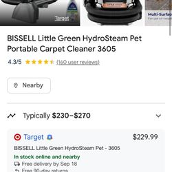 Bissell Little Green Hydro stream  Pet Portable Carpet Cleaner