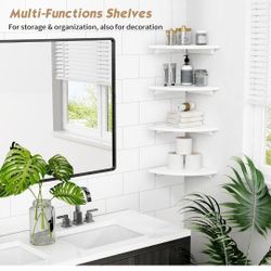 Forbena White Corner Floating Shelves for Wall Set of 4, Rounded Corner Shelves Wall Mounted for Kids Bedroom Books, Cute Wood Hanging Corner Shelf fo