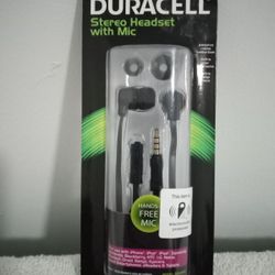 New Duracell Stereo Headset With Mic Earbuds Noise Reduction Extra Bass.  