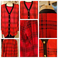 Red Cardigan Sweater, Vintage, Cathy Daniel's Sz L