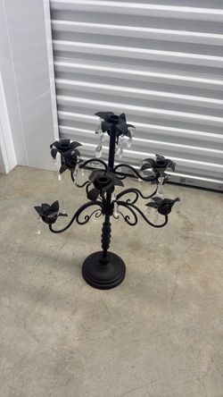 Black Metal Candelabra with Crystal Drops