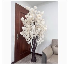 Artificial Cherry Blossom Trees Faux Cherry Blossom Tree White Tree for Office Home Wedding Office Living Room House Indoor Outdoor Decor（6.5ft/2m, Ch