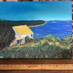 Oil Painting Of Beach House Signed By Artist 