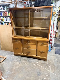 MCM Hutch Cabinet with Glass Sliding Doors