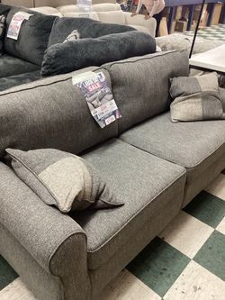 Gray Fabric Sofa with Throw Pillows